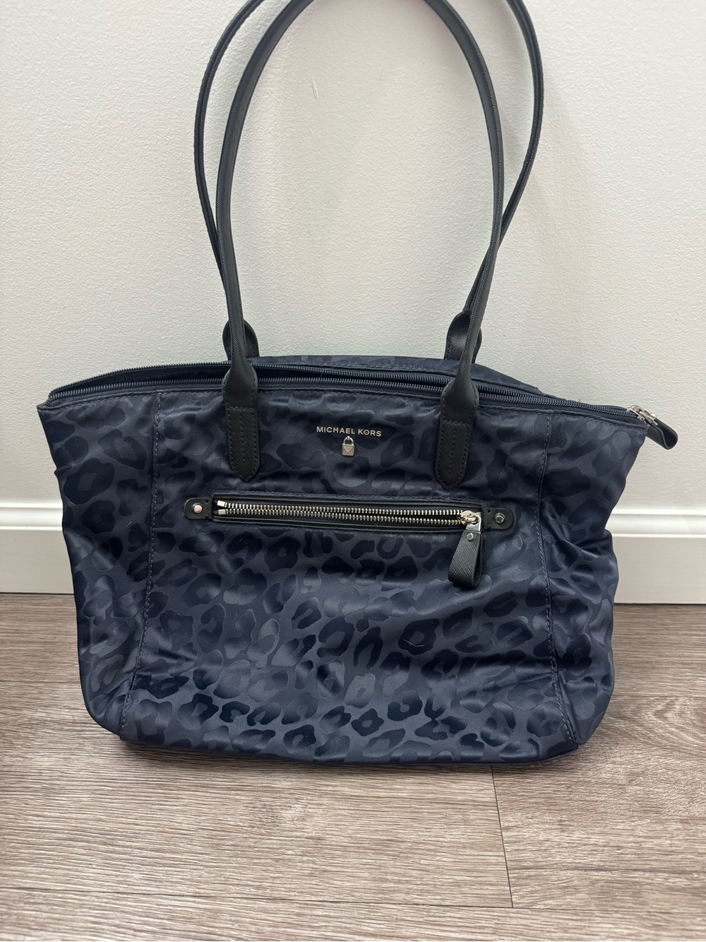 Michael Kors Navy Leopard-Print Tote